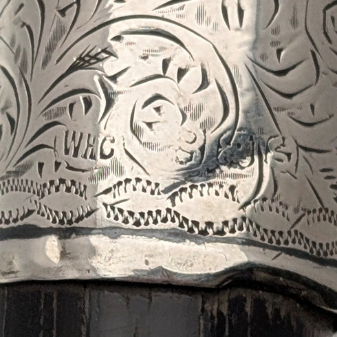 1906 British antique black shaft pure silver round handle walking stick 90cm WH Carrington